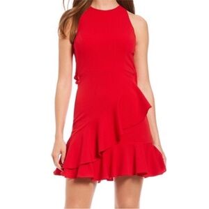 Gianni Bini Vibrant Red Ruffle Open Back Sleeveless Mini Dress